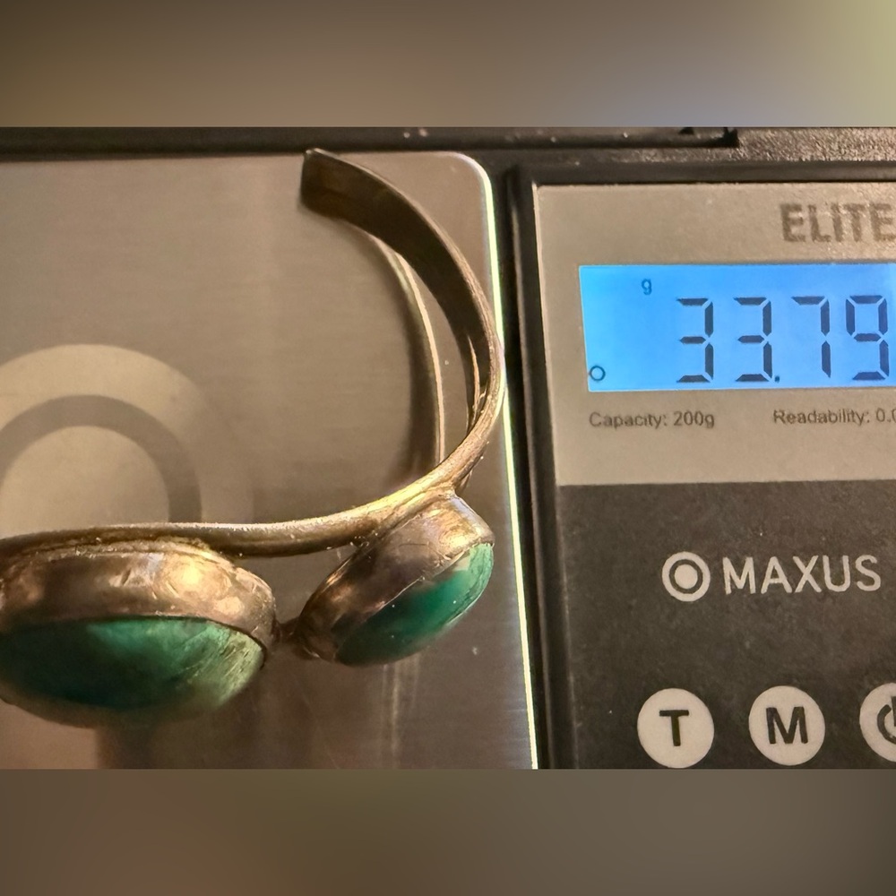 Signed Sterling Silver Turquoise Three-Stone Cuff Bracelet - Picture 4 of 15